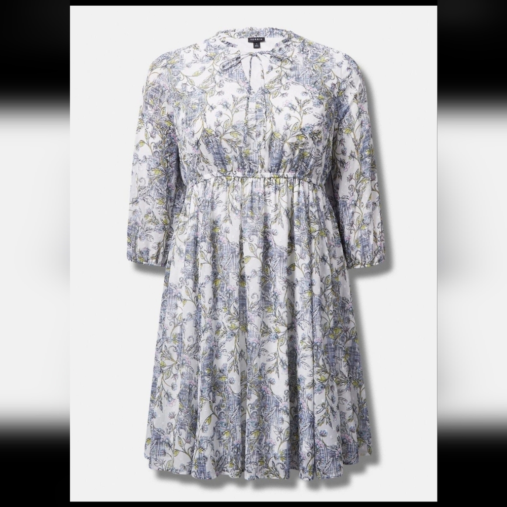 Torrid Blue and Green Floral Long Sleeve Dress